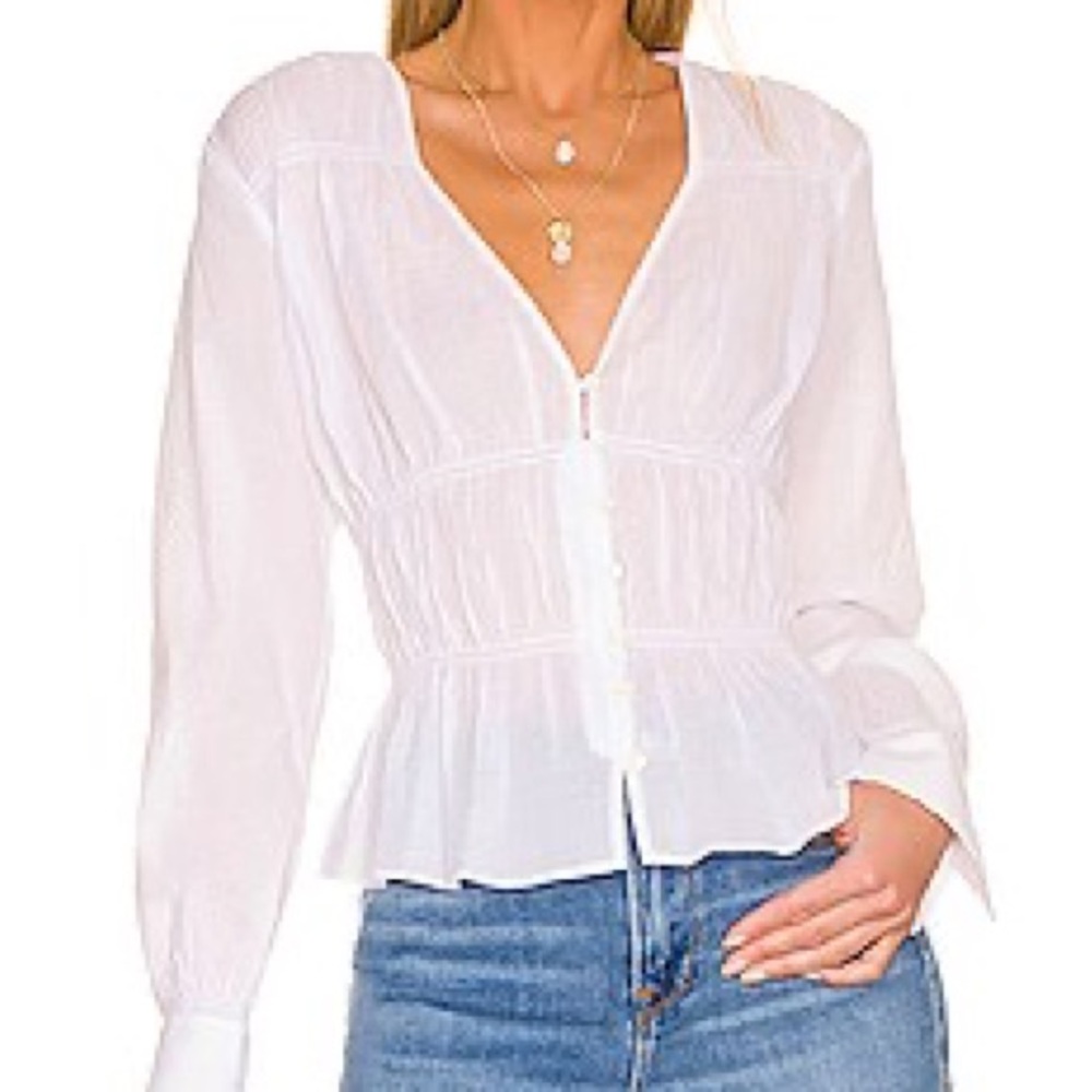 Frame Women's Ruched V-Neck Long Sleeve Blouse, Small